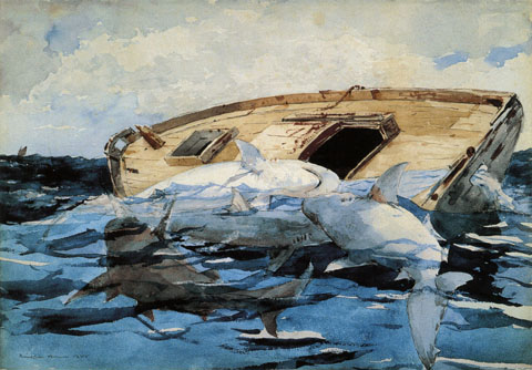 Winslow Homer,Sharks (The Derelict), 1885 Brooklyn Museum, Brooklyn, NY
